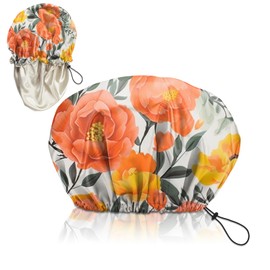 Zewurtuw Luxury Shower Cap Adjustable Reusable Double Waterproof Layer Elastic Satin Lined Hair Bath Cap Cute Aesthetic Women Girls-Flower