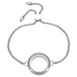 Silver Floating Locket Bracelet Stainless Steel Memory Locket Bracelet Picture Memory Charms Memorial Jewelry for Women Men Photo Frame Pendant Ashes Hair Gemstones Keepsake