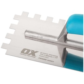 OX Trade Notched Stainless Steel Tiling Trowel - 12mm, Blue/Silver