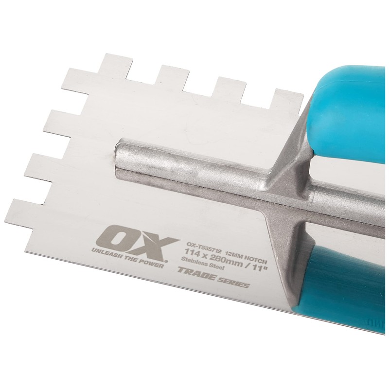 OX Trade Notched Stainless Steel Tiling Trowel - 12mm, Blue/Silver