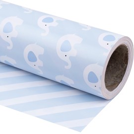 WRAPAHOLIC Jumbo Reversible Baby Boy Wrapping Paper - 30 Inch x 100 Feet Jumbo Roll - Cute Baby Blue Elephant Design, Perfect for Baby Shower, Kids Boy Birthday