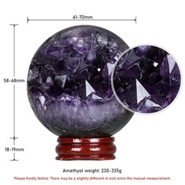 mookaitedecor Amethyst Geode Crystal Ball with Wooden Stand, Feng Shui Stone Sphere Energy Cave for Home Decoration Divination, 2.4-2.76 Inches
