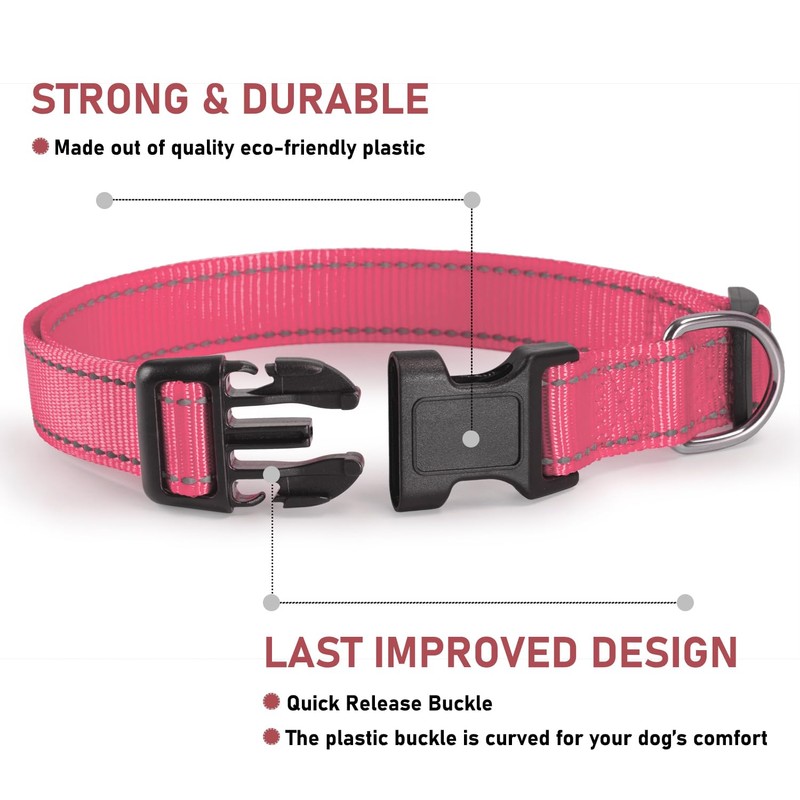 Reflective Dog Collar with Buckle Adjustable Safety Nylon Collars for