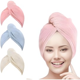BEE VIBES Toalla de Microfibra para Cabello 3 Pack – Turbante de Secado Rápido con Botón, Gorro Suave y Absorbente para Mujeres, Ideal para Baño, SPA,
