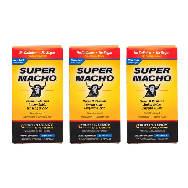 Super Macho Supplement - High Potency B12 &  Zinc 50 Softgels (3 PACK)  Exp 8/25