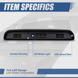 Auto Dynasty Full LED Third Brake Light High Mount Rear Stop Parking Lamp Compatible with Ford F150 F250 F350 Bronco 92-97, Chrome Housing Smoked Lens