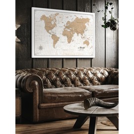 IPIC - Vintage World Map Canvas Wall Art, Oversize Travel Map Print for Home, Office, or Study, Push Pin Board Decor for Travel Lovers, Ready to Hang