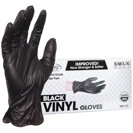 ForPro Professional Collection Disposable Vinyl Gloves, Black, Industrial Grade, Powder-Free, Latex-Free, Non-Sterile, Food Safe, 2.75 Mil. Palm, 3.9 Mil. Fingers, Small, 100-Count