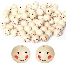 40PCS Wooden Beads,20mm Smile Wooden Beads with Holes,Smile Face Wooden Beads,Wooden Beads for Crafts - Round Wood Beads for Children's DIY Crafts, Jewelry Making, Christmas Angel Decorations