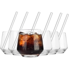 ALINK Drinking Glasses with Glass Straws Set of 6, 13 oz Tall Highball Glass Cups, Lead-Free Crystal Water Glasses, Iced Coffee Tea Cocktail Mojito Glass Cups, Tom Collins Bar Glassware
