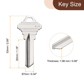 sourcing map 100pcs Key Blanks SC4 Brass Key Blanks Uncut Copper Structures for House Door Lock Replacement, Silver