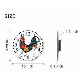 KEEPSUPER Clock Art Rooster Wall Clock 10 Inch Battery Operated Clock Silent Non-Ticking Modern Clocks Decorative for Home Kitchen Living Room Bathroom Office