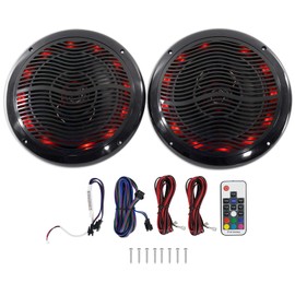Rockville Rmc65lb 6.5" 600W 2-Way Black Marine Speakers with Multi Color LED + Remote