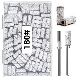 DMQ Sanding Bands for Nail Drill, 100Pcs Mini Extra Fine 180 Grit Nail File Small Nail Sanding Bands Set with Upgrade 2pcs 3/32'' Mandrels Bits for Acrylic Nail Gel Removing Shaping Manicure Pedicure