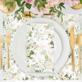 IANFEPH 100 PCS White Floral Paper Napkins 3 Ply Disposable Hand Towels for Bathroom Spring Flowers Guest Napkins Greenery Floral Dinner Napkin Decor for Wedding Bridal Baby Shower Birthday Tea Party