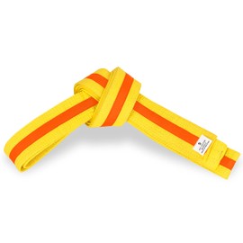 MACS Martial Arts 1.75" Wide Karate/Taekwondo Double Wrap Belts with Color Stripe (Yellow Belt with Orange Stripe, 5 = 112'')