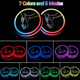 2PCS LED Cup Holder Lights for Car,7 Colors Changing USB Charging Cup Holder Insert Coasters,LED Car Coasters,Luminescent Cup Pad Interior Atmosphere Lamp Decoration Light