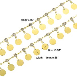 uxcell 2 Yard Rhinestone Chain Flat Round Disc Pendants, Metal Chain with Tassel Sequin Beaded Trim Bulk for Jewelry Making, DIY Bracelet, Wedding Decor (Gold, White)