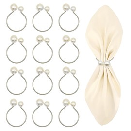 Wondora Pack of 12 Napkin Rings, Silver, Napkin Rings with 2 Beads, Napkin Rings, Christmas Metal Napkin Rings, Suitable for Christmas, Thanksgiving, Easter, Birthday, Banquet, Party