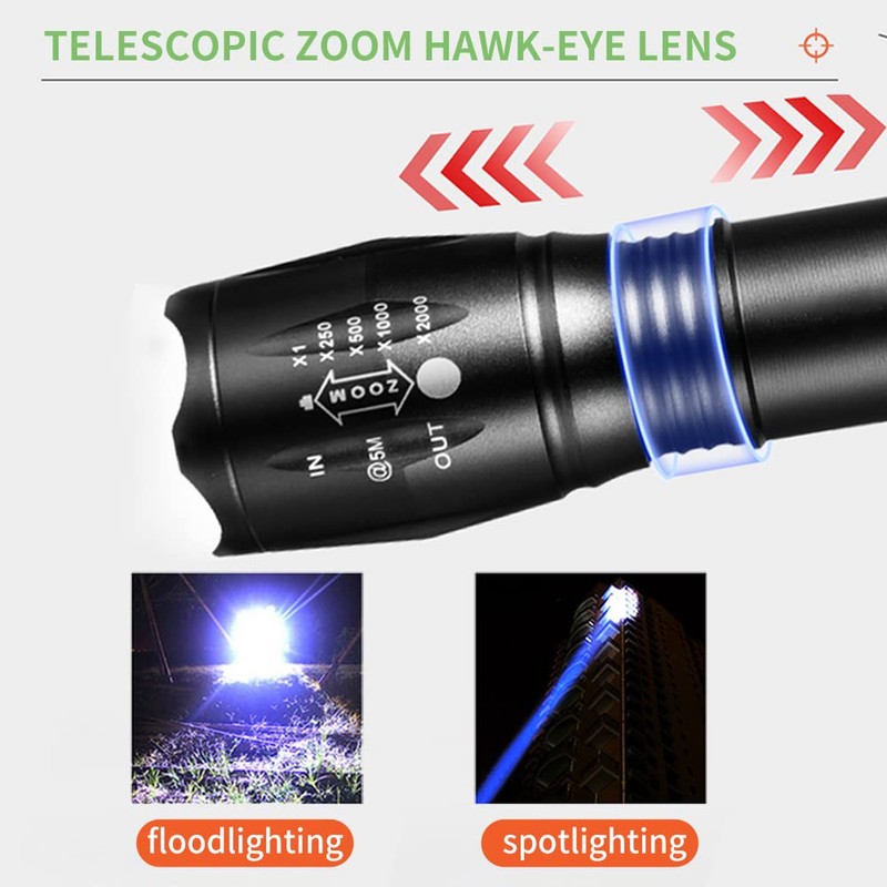 YZYOE Red Light Tactical Flashlight, 4 in 1 White, Yellow,