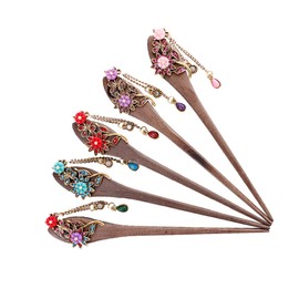 BIUDECO Pcs Retro Wooden Hair Sticks Elegant Vintage Hairpin for Women Updo Hair Stick Chic Pendant Design for Styling Random