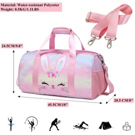 Kirls Travel Bag Girls Sports Duffle Bag Gym Sport Bag Travel Duffles Girls Ballet Bag Training Bag Kids Gymnastic Bag with Dry Wet Separated with Shoes Compartment