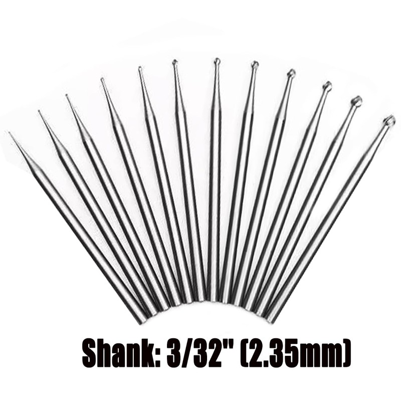 Luo ke 12 Pcs Round Ball Burr - 3/32'' Shank