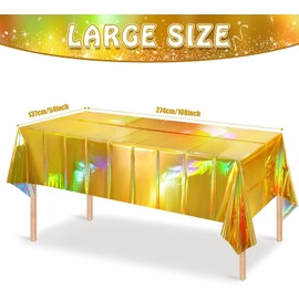 2Pack Iridescent Checkered Plastic Tablecloth, Shiny Disposable Laser Rectangle Table Covers, 54x108Inch Holographic Foil Tablecloth Iridescent Party Decorations Race Car, (Gold)
