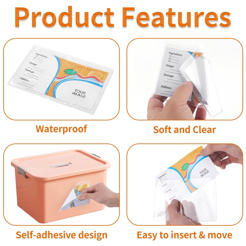 44 Pack Clear Adhesive Pockets, Labels Holder for Storage Bins,