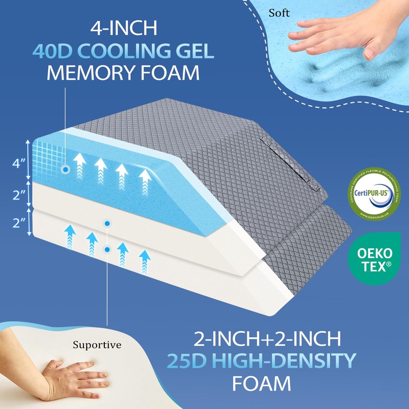 Wellsin 2 Height Adjustable Wedge Leg Pillow for Elevation, Memory