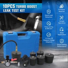 Turbo Boost Leak Tester Kit 10PC Boost Leak Tester Automotive Well-sealed Turbo/Emission/Cooling System Pressure Leakage Tester with 4 Pairs of Stepped Adapters 1-3/8" to 3-1/2", US & EU Air Fitting