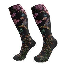 Black Hummingbird Flowers Compression Socks Women And Men For Nurses Travel Pregnancy Recovery Running Athletic
