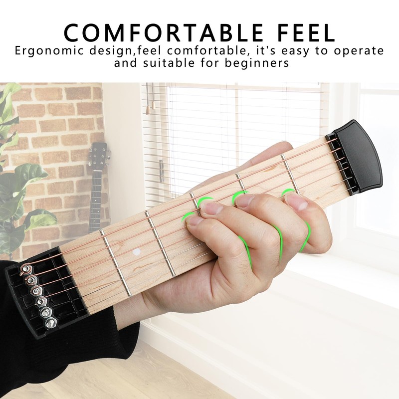 Musiin Pocket Guitar Fretboard Guitar Practice Neck,Portable 6 Fret Guitar