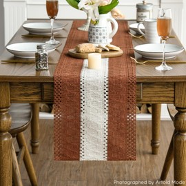 Artoid Mode Camino de mesa rústico de granja de caramelo, decoración de mesa de comedor hueco de temporada para decoración de fiesta en el hogar, 12 x 72 pulgadas