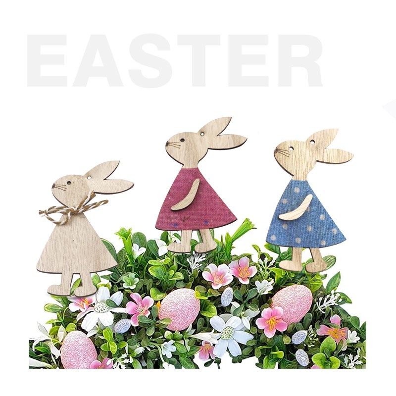 12pcs Easter Wooden Rabbit Ornaments Family DIY Mr.Bunny Cutout Tree