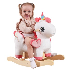 labebe Baby Rocking Horse with Seat Belt,Ride Unicorn Bouncer for Kid 6 Month -3 Years,Stuffed Animal Rocker,Riding Toy for Baby Girls, Nursery Birthday Gift