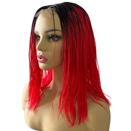 Ready-to-Wear Synthetic Dreadlock Wig - Machine Made 3-Strand Braided Locs with Front Lace for Women, 12 Inch Color Ombre 1B/Redcolor: Ombre 1B/Red, Stretched Length: 12 inches