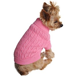 DOGGIE DESIGN Combed Cotton Cable Knit Dog Sweater - Candy Pink