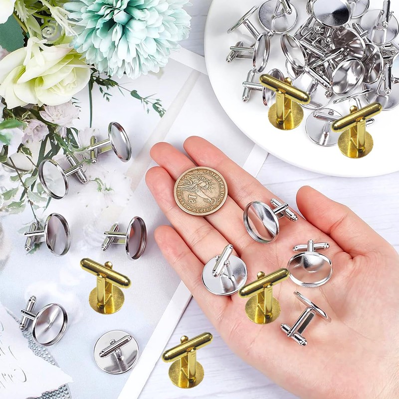 30pcs Silver Round Blank Setting Base Pad, Elite Cufflinks, Stainless