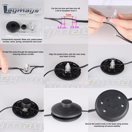 Foot Pedal Switch for Lamp Switch Replacement, 3Pcs Black Cordless Wireless Inline Switches with Durable Pedal, Step-On/Off Button for Table Lamps, Christmas Trees, Home Lighting