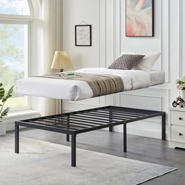 VECELO 16 Inch Twin Platform Bed Frame, Heavy Duty Mattress Foundation with Steel Slat Support, No Box Spring Needed/Noise Free/Easy Assembly