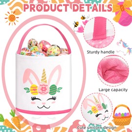 Easter Basket for Children, Cute Unicorn Easter Baskets with Handles, Reusable Shopping Bags for Egg Hunting, Favour for Children at Easter Party, Egg, Hunting Party Decoration, Easter Decoration