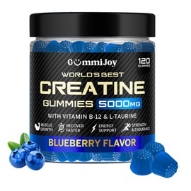 GummiJoy/Creatine Gummies 5000mg/120 Max Strength Muscle Growth/Recovery Supplements for Men & Women Creatine Monohydrate Plus B12 and L-Taurine, Blueberry Flavour,1 Month Supply