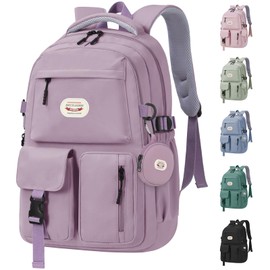BECOJADDE Backpack School Bag Womens Girls with 15.6'' Laptop compartment, Water Resistant Rucksack with Coin Purse, Daypack for College, Work & Travel, Ideal for Teens & Students Purple
