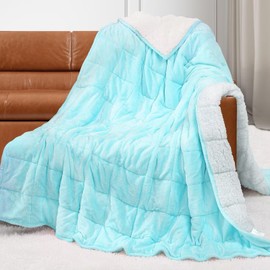 Alomidds Sherpa Fleece Weighted Blanket for Adults(15lbs Twin Size) Heavy Blanket with Fluffy Warm Thick Sherpa & Cozy Soft Flannel Snuggle Great for Sofa Bed Calming, 48x72 inches,Aqua