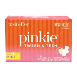 Pinkie Period Starter Pads - Designed for Smaller Underwear - Organic Cotton Topsheet Tween & Teen Pads with Wings - Chlorine Free & Fragrance Free - Teen Mini, 18 Count