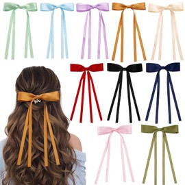 Hair Bows for Women Hair Clips - 10 Pcs Hair Ribbon Barrettes, Silky Satin Hair Accessories with Long Tail, Small Hair Bows for Women Girls Toddlers Teens Kids Hair Barrettes Bowknot (10 Color Mixing)
