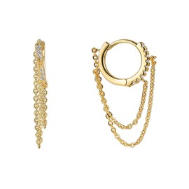 Huggie Gold Dangle Earrings Tassel Chain Drop for Women Girls 14K Gold Plated Hypoallergenic Minimalist CZ Small Hoop Cartilage Piercing Earring Fashion Punk Jewelry 10mm Inner