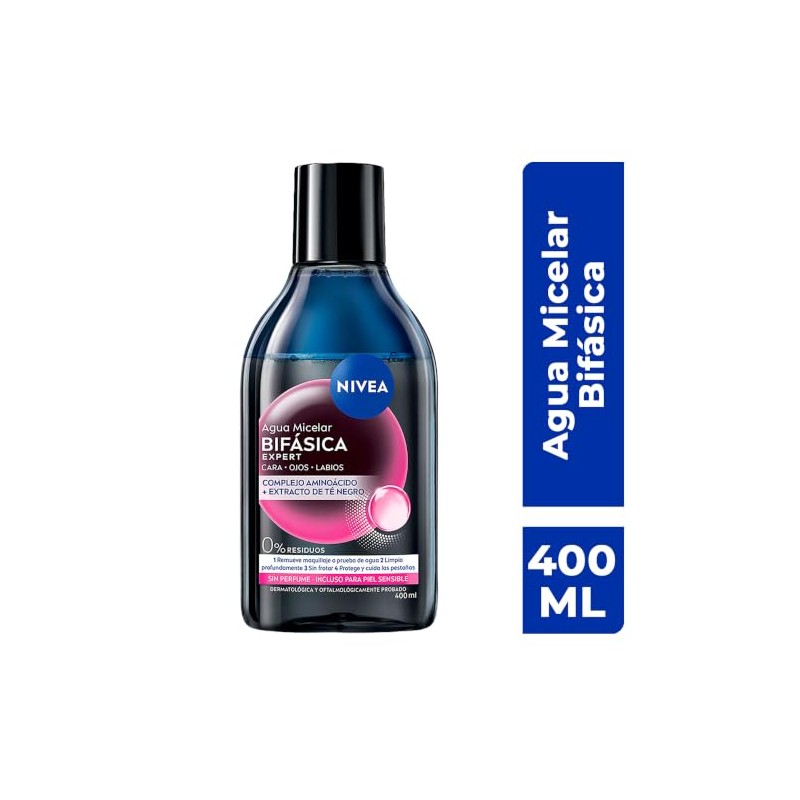 Nivea Agua Micelar Desmaquillante Bifásica Expert 400 Fórmula Vegana Complejo