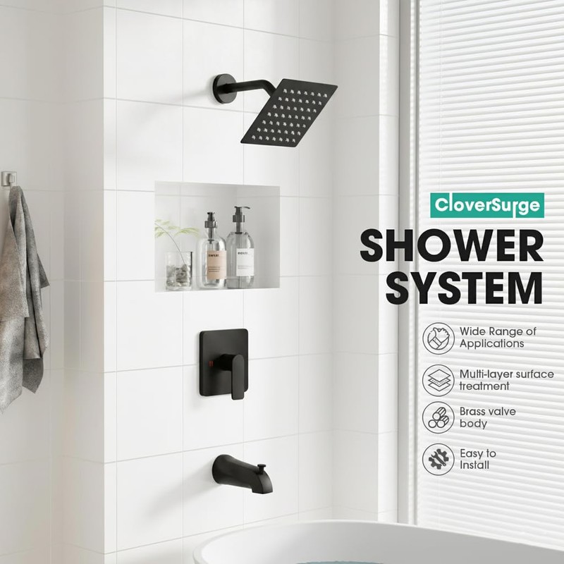 Shower Faucet Set Matte Black, Shower Valve Kit with Bathtub